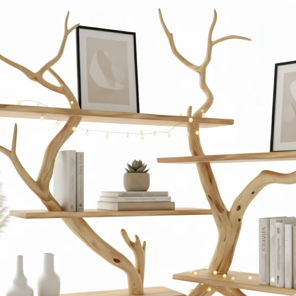 Driftwood Corner Shelf - Handmade Tree-Shaped Bookcase from Reclaimed Wood