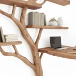 Handcrafted Console Table & Tree-Shaped Bookshelf Set - Solid Wood Artistic Furniture