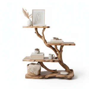 Handcrafted Driftwood Bookcase Nightstand - Rustic Tree Branch Design
