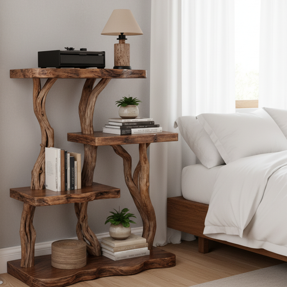 Handcrafted Driftwood Bookcase Nightstand – Rustic Tree Branch4