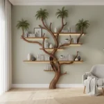 Handcrafted Tree Branch Bookshelf - Solid Wood Wall-Mounted Shelf Natural Living Room Decor