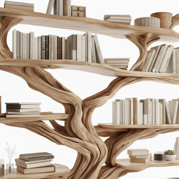 Live Edge Rustic Tree Bookshelf - Handcrafted Solid Wood Statement Piece