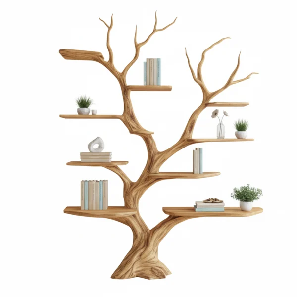 Rustic Driftwood Tree Branch Bookshelf –Home Decor Gift for Book Lovers