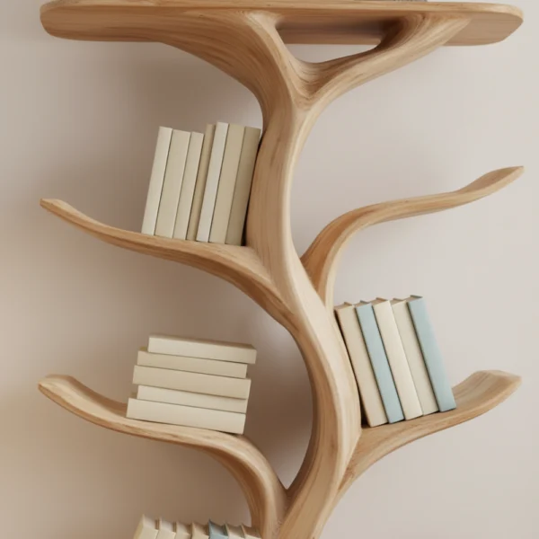 Wall-Mounted Tree Bookshelf - Handmade Vertical Wooden Bookcase for Artistic Interiors