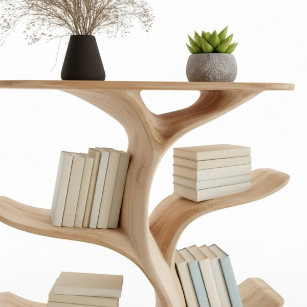 Wall-Mounted Tree Bookshelf - Handmade Vertical Wooden Bookcase for Artistic Interiors