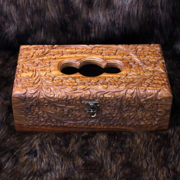 The Artisan Heritage Rosewood Gallery – Hand-Carved Floral Tissue Box