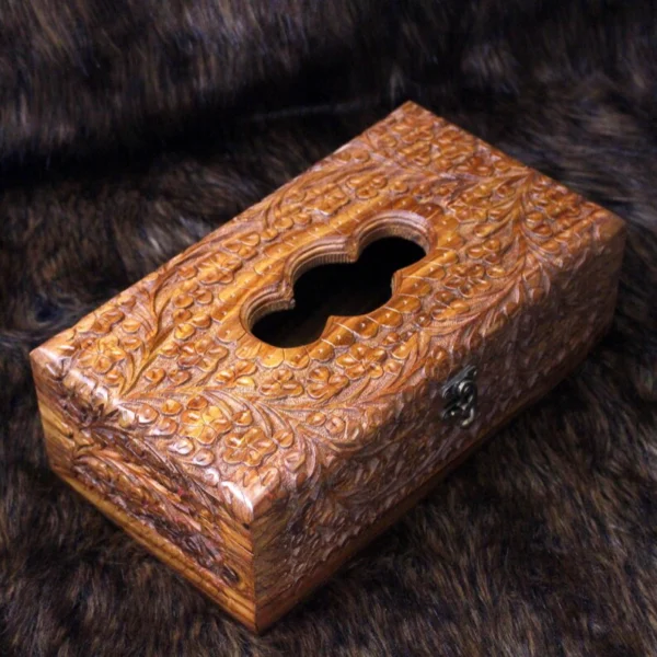The Artisan Heritage Rosewood Gallery – Hand-Carved Floral Tissue Box