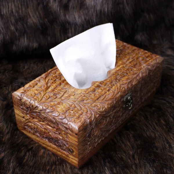 The Artisan Heritage Rosewood Gallery – Hand-Carved Floral Tissue Box