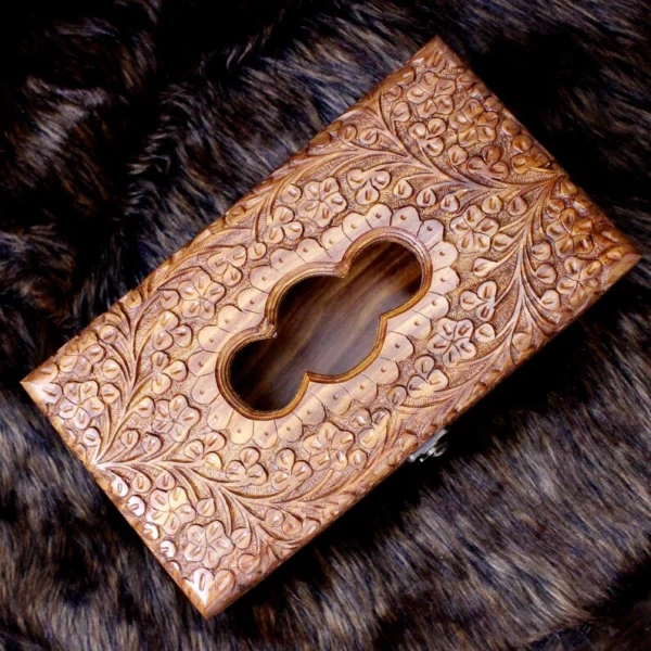 The Artisan Heritage Rosewood Gallery – Hand-Carved Floral Tissue Box