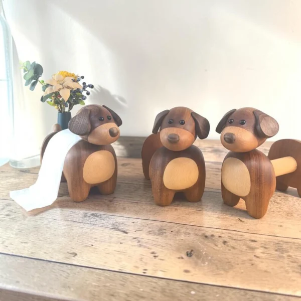 The Artisan Puppy Sentinel – Handcrafted Vertical Wood Roll Organizer