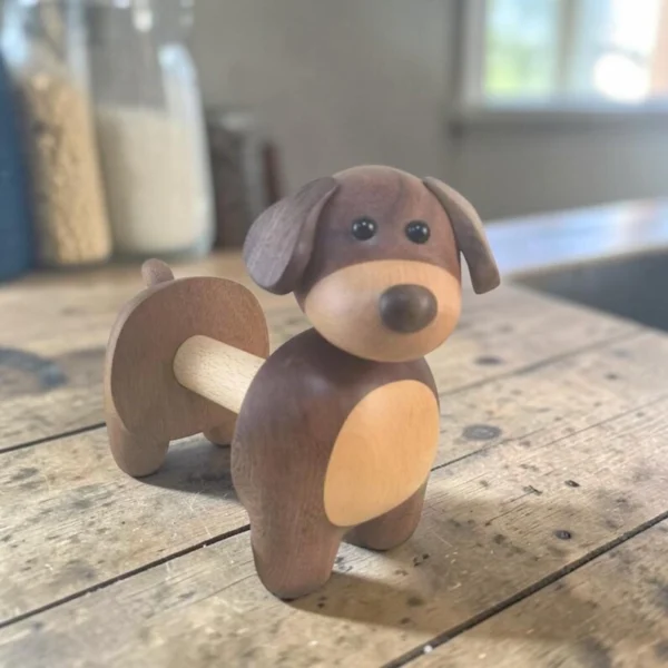 The Artisan Puppy Sentinel – Handcrafted Vertical Wood Roll Organizer
