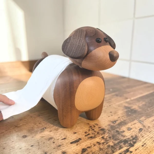 The Artisan Puppy Sentinel – Handcrafted Vertical Wood Roll Organizer