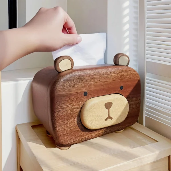 The Artisan Walnut Bear Sentinel – Handcrafted Solid Wood Tissue & Accessory Gallery