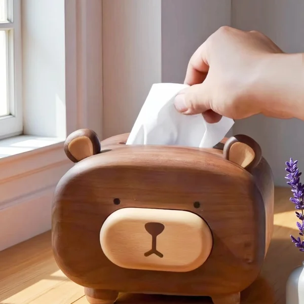 The Artisan Walnut Bear Sentinel – Handcrafted Solid Wood Tissue & Accessory Gallery