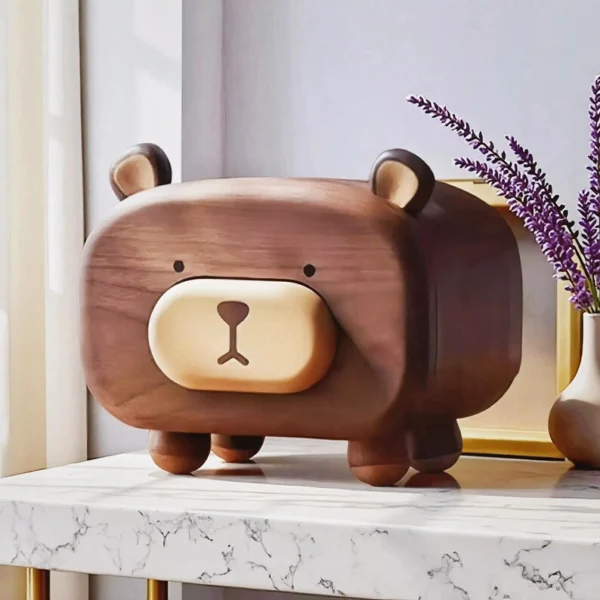 The Artisan Walnut Bear Sentinel – Handcrafted Solid Wood Tissue & Accessory Gallery