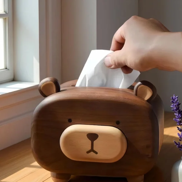 The Artisan Walnut Bear Sentinel – Handcrafted Solid Wood Tissue & Accessory Gallery