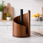 The Artisan Walnut Curve – Handcrafted Nordic Paper Towel & Tissue Sentinel