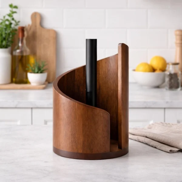 The Artisan Walnut Curve – Handcrafted Nordic Paper Towel & Tissue Sentinel