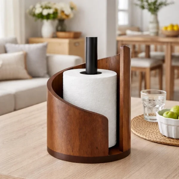 The Artisan Walnut Curve – Handcrafted Nordic Paper Towel & Tissue Sentinel