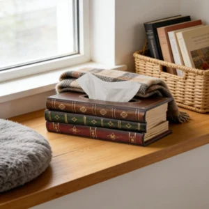 The Bibliophile’s Secret – Handcrafted Vintage Book Stack Tissue Gallery