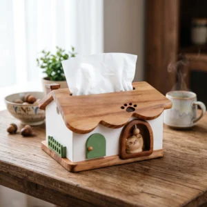 The Whimsical Cat Cottage – Handcrafted Solid Wood Kawaii Tissue Gallery (2)