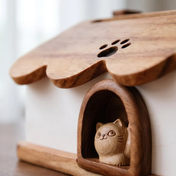 The Whimsical Cat Cottage – Handcrafted Solid Wood Kawaii Tissue Gallery